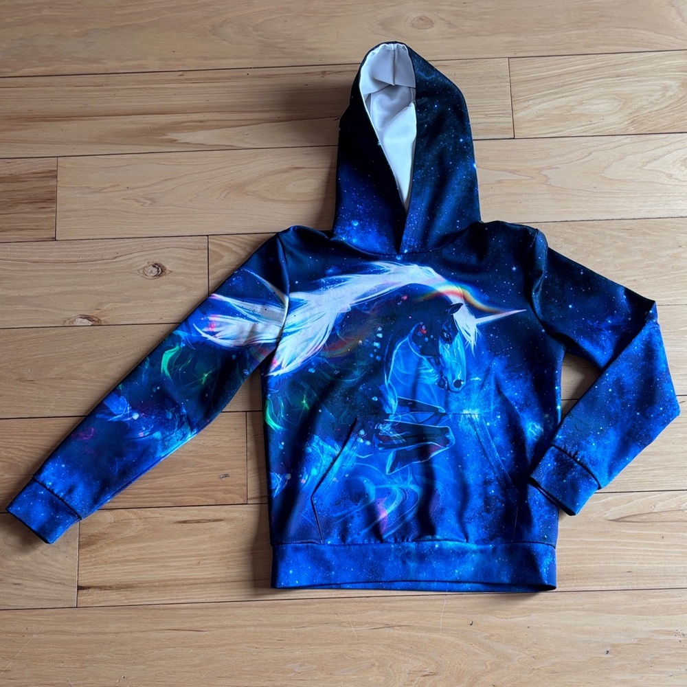 Blue Galaxy Unicorn Hoodie Kids Size 8-10.